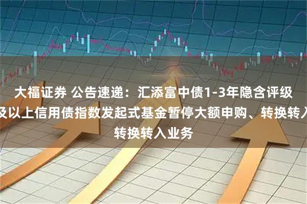 大福证券 公告速递：汇添富中债1-3年隐含评级AA+及以上信用债指数发起式基金暂停大额申购、转换转入业务